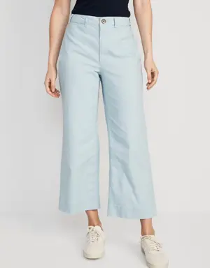 High-Waisted Cropped Wide-Leg Chino Pants for Women blue