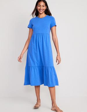 Short-Sleeve Tiered Midi Dress for Women blue