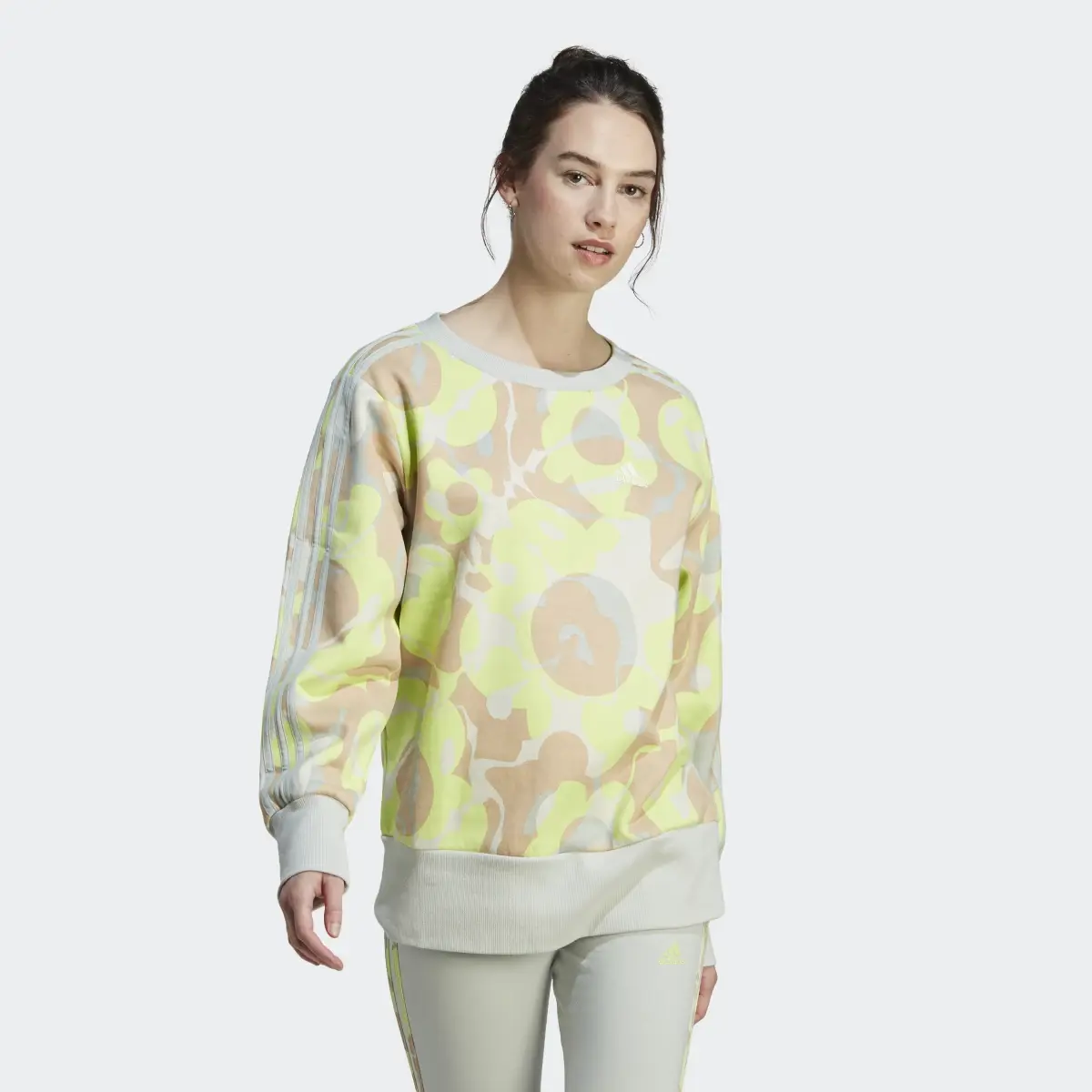 Adidas Floral Graphic 3-Stripes Fleece Sweatshirt. 2