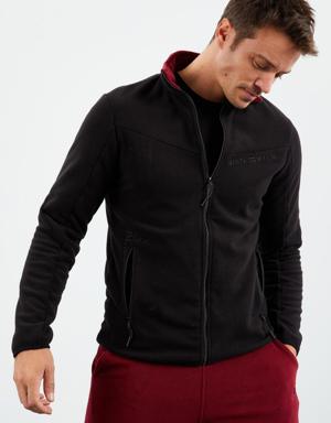 Siyah İki Renkli Fermuarlı Dik Yaka Standart Kalıp Erkek Sweatshirt Polar - 87994
