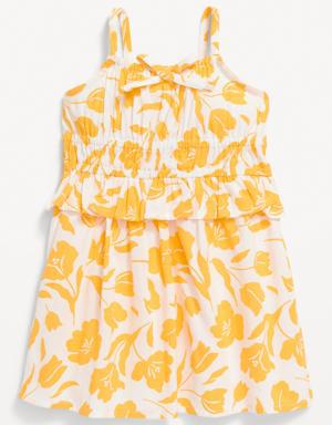 Printed Sleeveless Smocked Ruffle-Trim Dress for Baby yellow