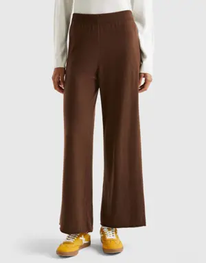 brick red wide leg trousers in cashmere and wool blend