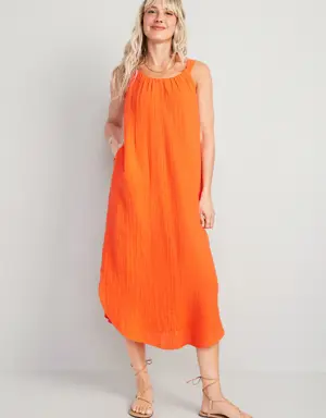 Sleeveless Shirred Maxi Dress for Women orange