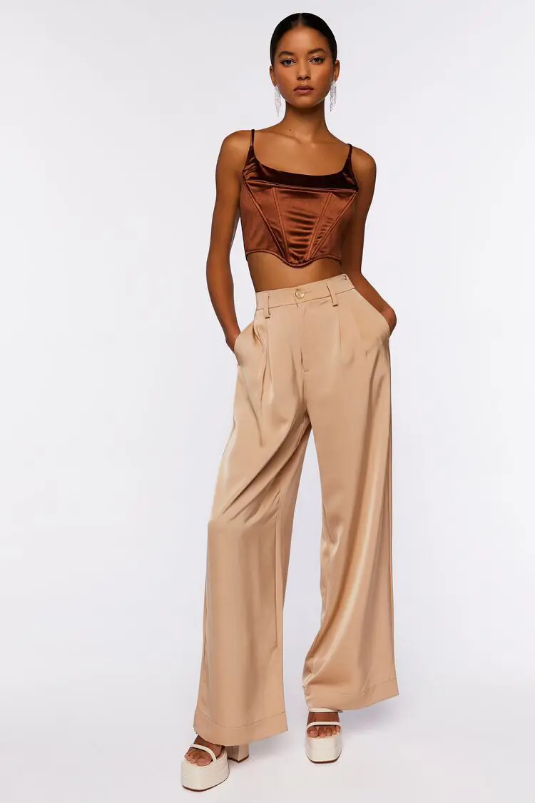 Forever 21 Forever 21 Satin High Rise Trousers Champagne. 1