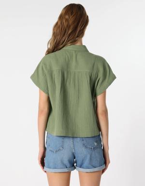 Regular Fit Shirt Neck Kadın Kısa Kol Gömlek
