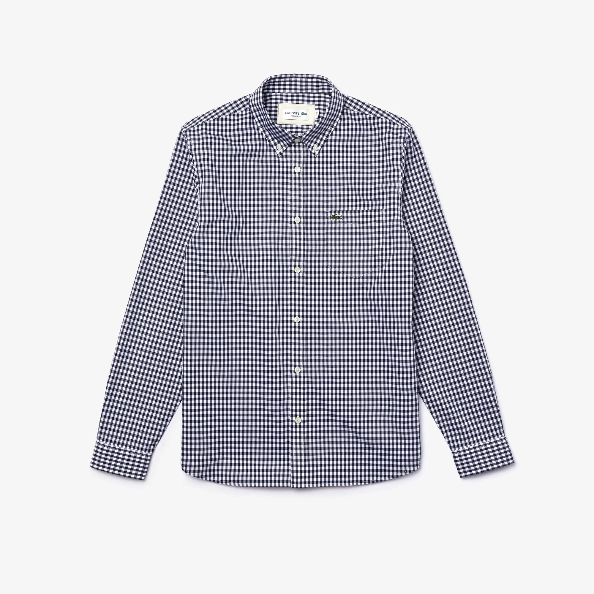 Lacoste Men's Regular Fit Gingham Print Cotton Poplin Shirt. 2