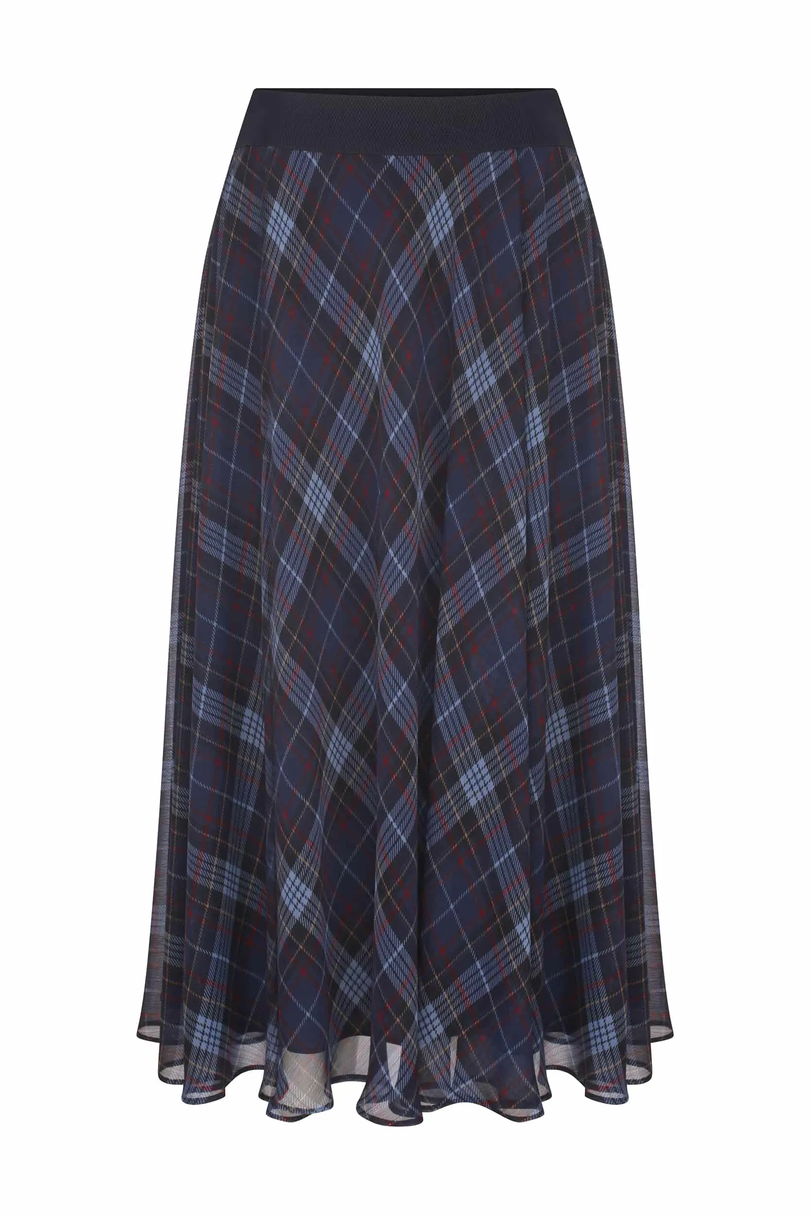 Roman Elastic Waist Blue Check Midi Skirt - 4 / Original. 1