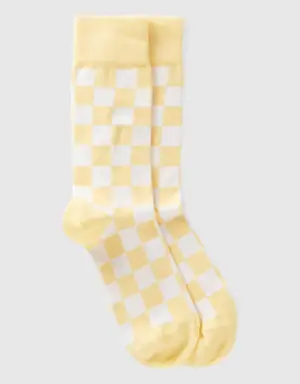 white and yellow checkered socks