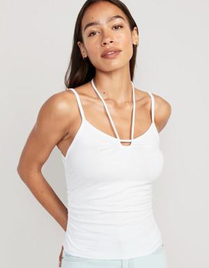Fitted Sleeveless Tie-Front Top for Women white