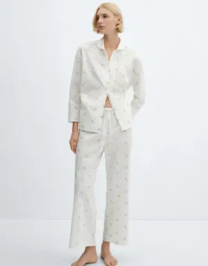 Floral embroidered cotton pajama pants