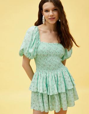 Aslıhan Malbora X Koton - Gipeli Çiçekli Katlı Mini Elbise