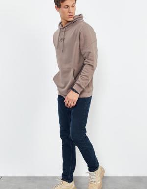 Toprak Kuru Kafa Sırt Baskılı Kapüşonlu Rahat Form Erkek Sweatshirt - 88008