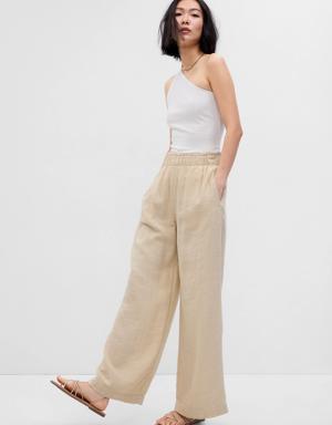 Crinkle Gauze Wide-Leg Pants beige