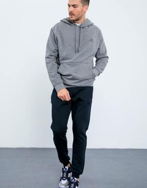 Gri Melanj Kanguru Cep Kapüşonlu Rahat Form Erkek Sweatshirt - 88013