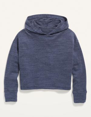 Slub-Knit Cropped Pullover Hoodie for Girls blue