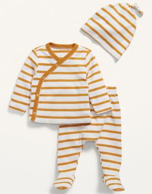 Old Navy Unisex 3-Piece Kimono Top, Pants & Beanie Layette Set for Baby yellow