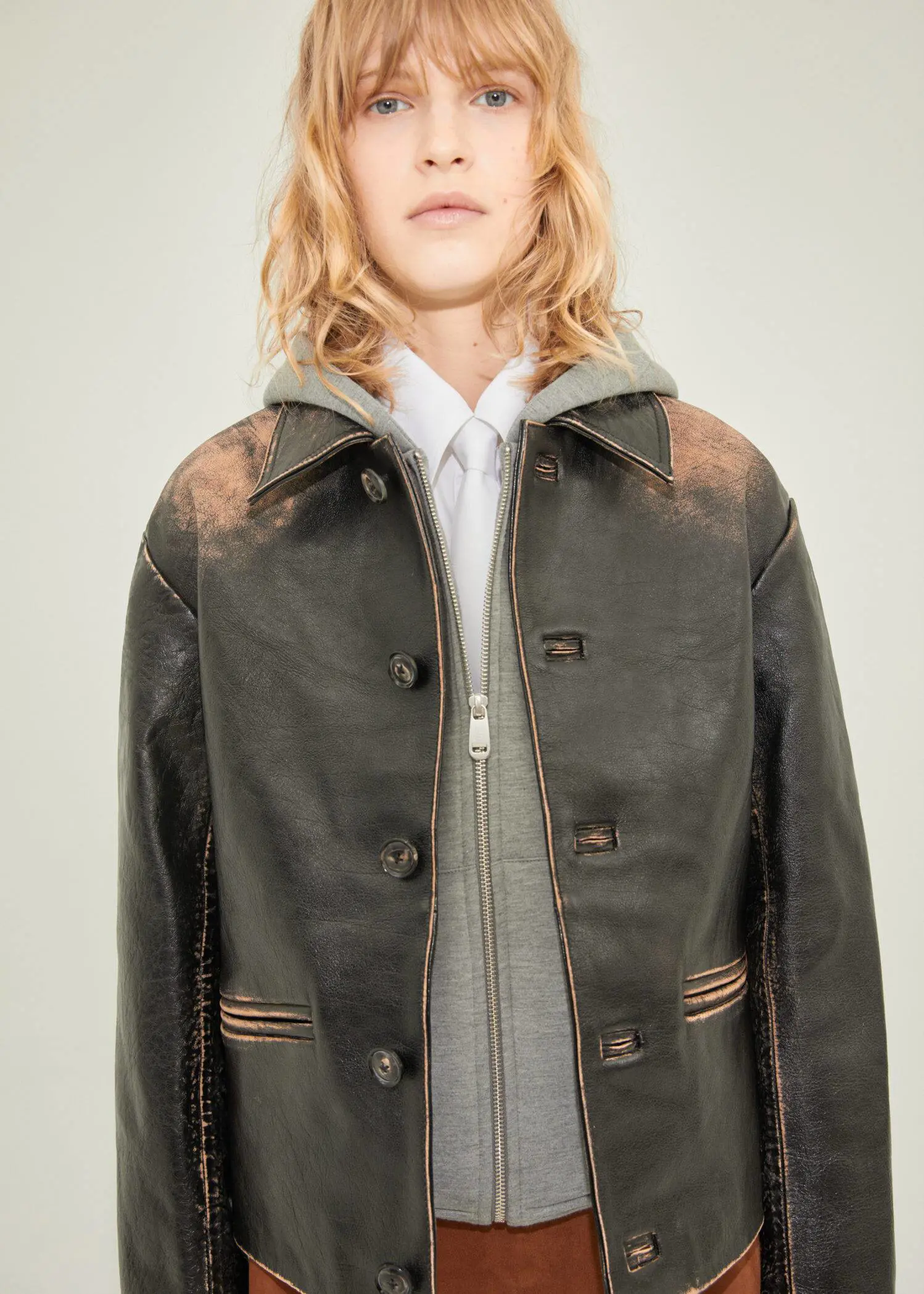 Mango Leather jacket with worn effect. 2