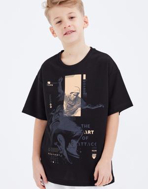 Siyah Baskılı Kısa Kollu O Yaka Erkek Çocuk T-Shirt - 10912
