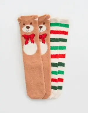 Fuzzy Holiday Crew Sock 2-Pack