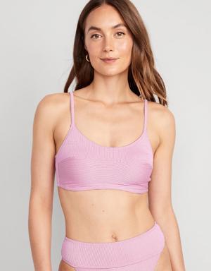 Scoop-Neck Metallic Shine Bikini Swim Top for Women pink
