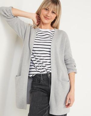 Textured Shaker-Stitch Long-Line Open-Front Sweater for Women