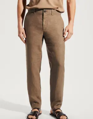 Slim-fit 100% linen pants