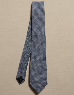 Glen Plaid Italian Silk Tie blue