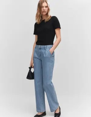 Straight pleated jeans