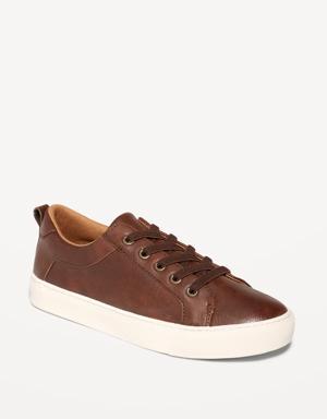 Old Navy Gender-Neutral Elastic-Lace Faux-Leather Sneakers for Kids brown