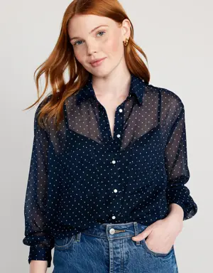 Chiffon Button-Down Shirt for Women blue