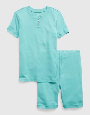 Kids 100% Organic Cotton Henley PJ Shorts Set blue