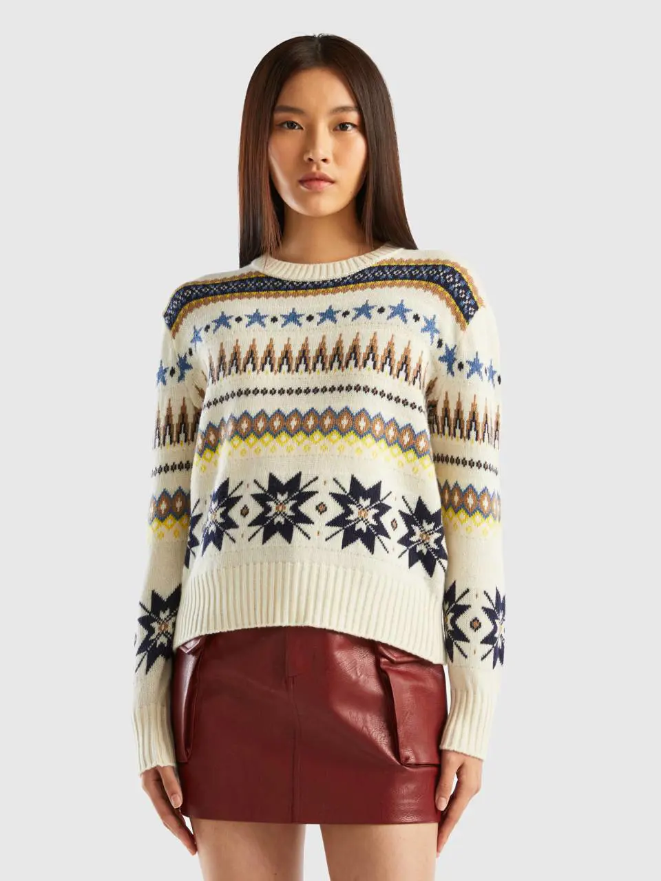 Benetton boxy fit sweater with geo patterns. 1