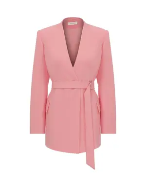 Flamingo Belt Detailed Long Jacket - 4 / Pink