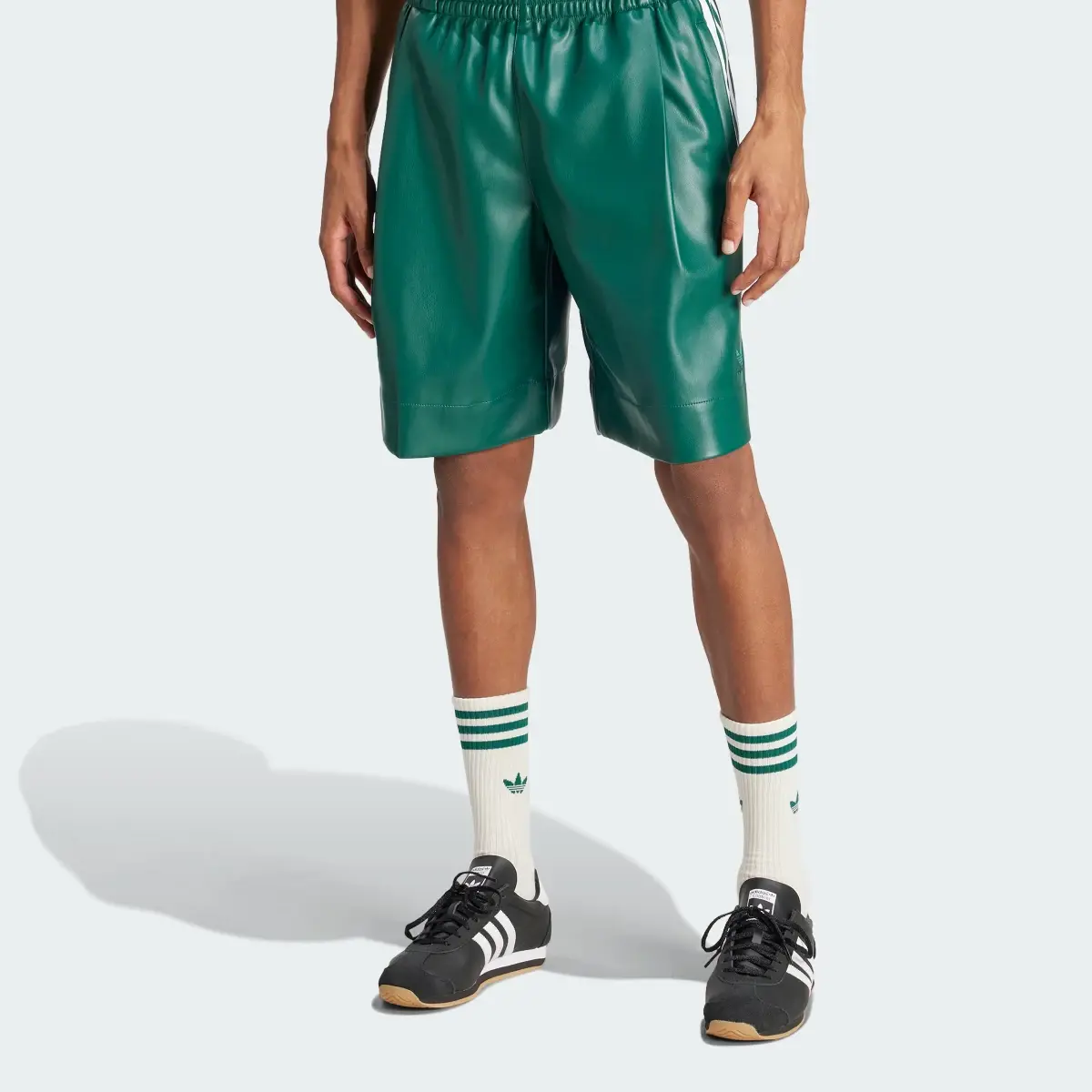 Adidas Faux Leather Adicolor 3-Stripes Shorts. 1