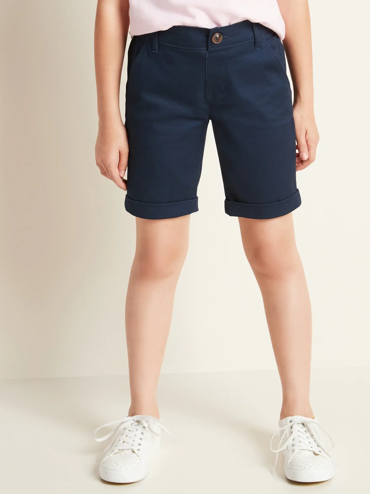 Old Navy Stain-Resistant Uniform Bermuda Shorts for Girls blue. 1