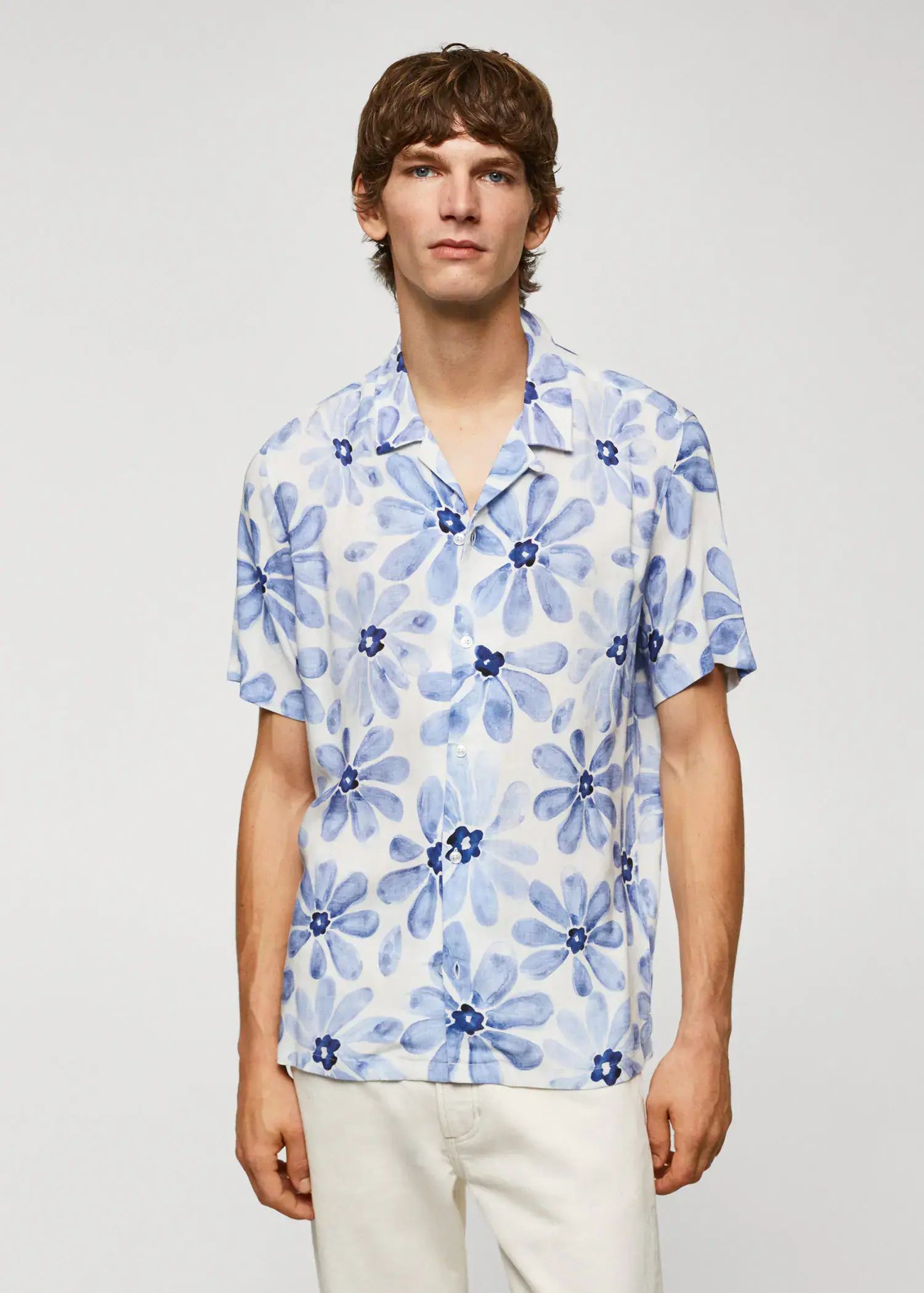Mango Bowling-collar floral-print shirt. 1
