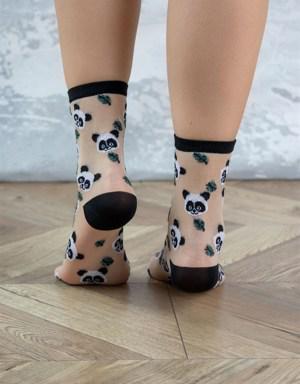 Panda Desenli Kadın Soket Çorap NUDE