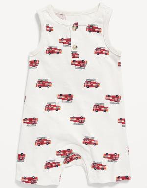 Unisex Printed Sleeveless Jersey-Knit Henley Romper for Baby red