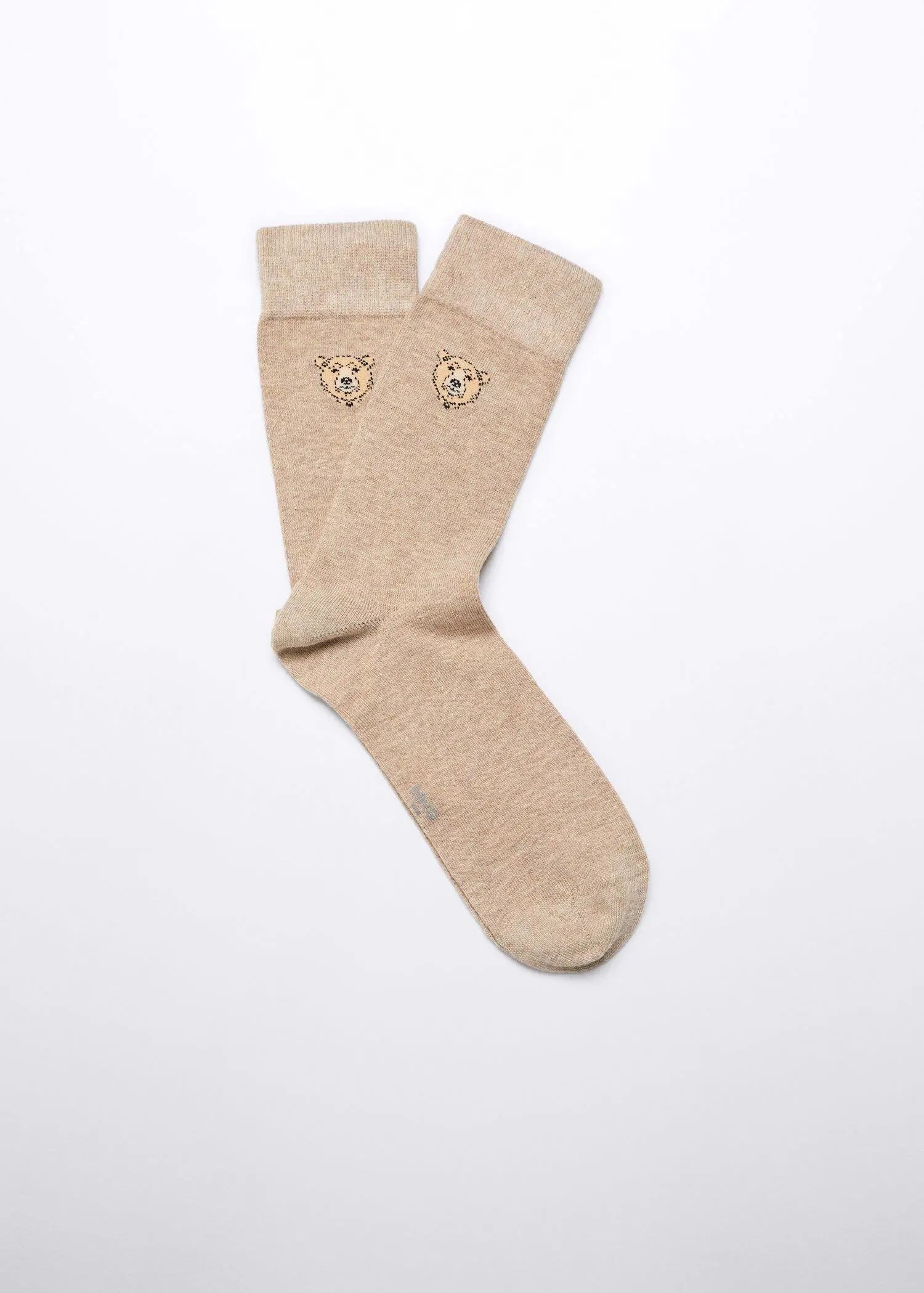 Mango Bear-design cotton socks. a pair of beige socks with bears on them. 