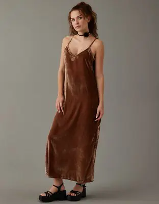 American Eagle Velvet Slip Midi Dress. 1