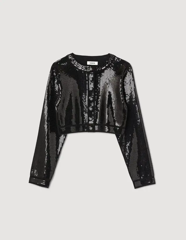 Sandro Cropped sequin cardigan. 2