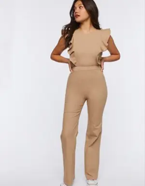 Forever 21 Denim Butterfly Sleeve Jumpsuit Khaki