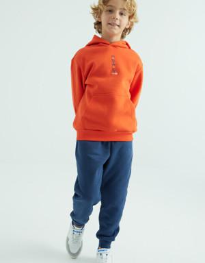 Portakal Kapüşon Yazı Detaylı Kanguru Cepli Standart Kalıp Erkek Çocuk Sweatshirt - 11037
