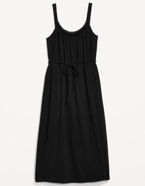 Maternity Sleeveless Tie-Waist Nursing Midi Swing Dress black