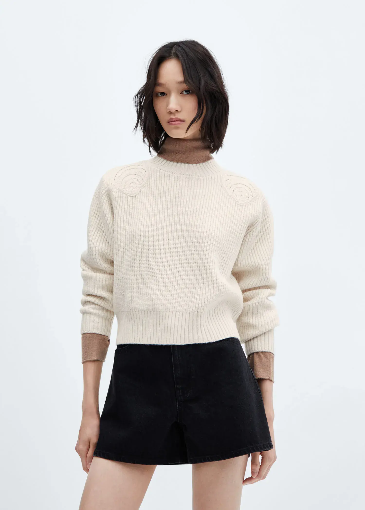Mango Perkins neck sweater with shoulder detail. 1