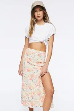 Forever 21 Forever 21 Floral Print Midi Skirt Cream/Multi. 2