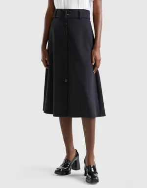 midi skirt with belt and buttons