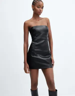 Leather-effect strapless dress