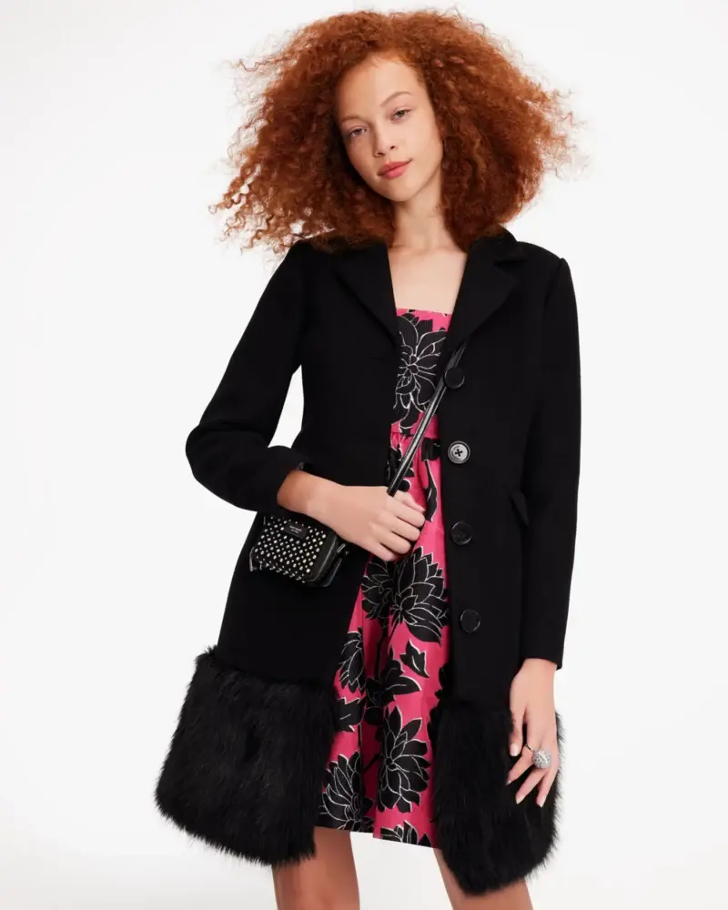 Kate Spade Faux Fur Hem Wool Coat. 1