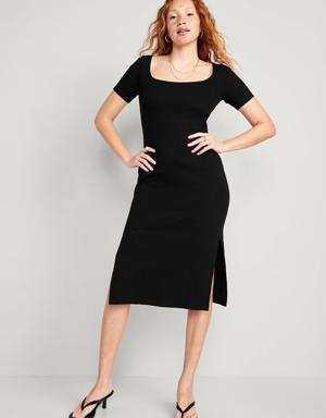 Old Navy Fitted Rib-Knit Scoop-Neck Midi Dress for Women black
